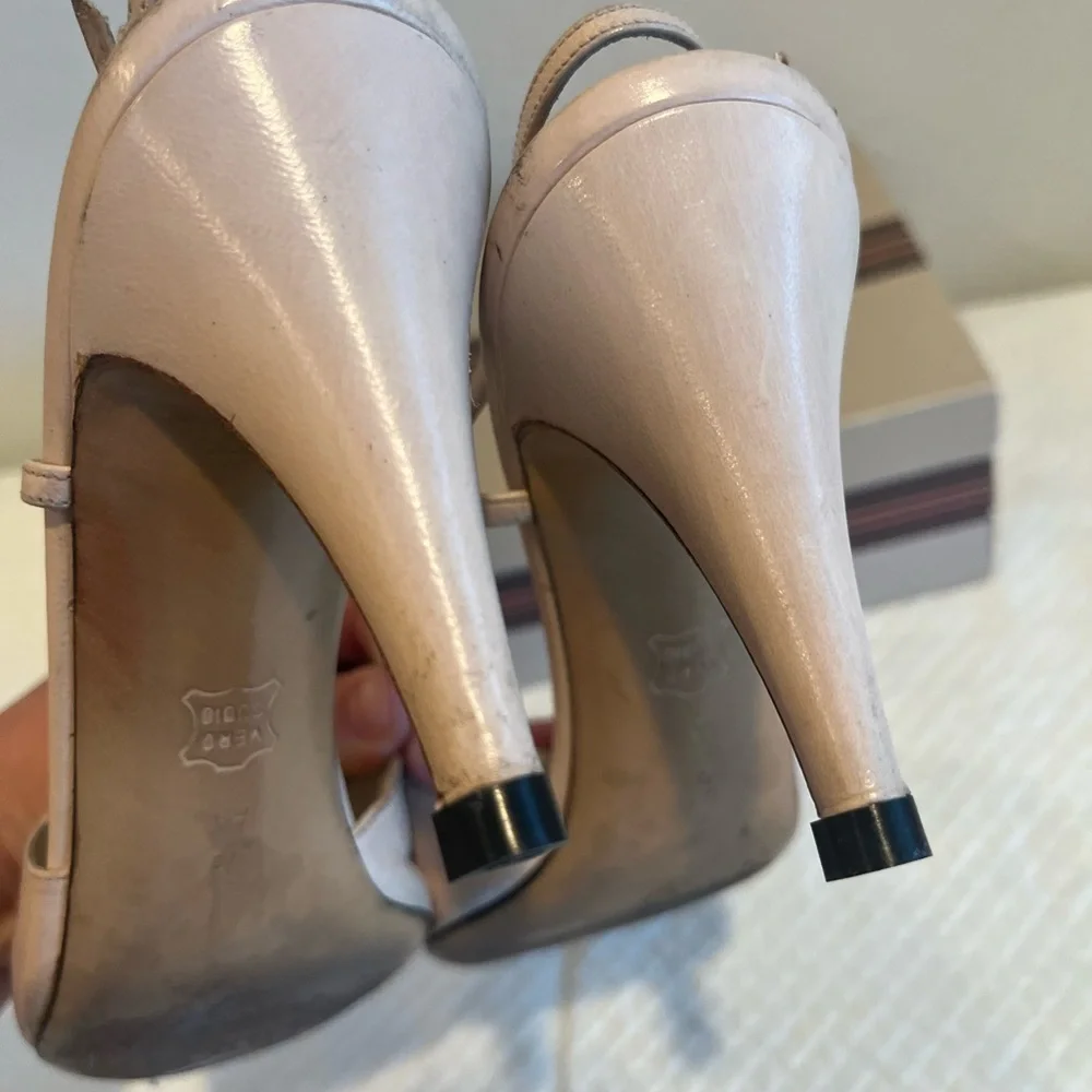 Vintage Bruno Magli  Beige & Pink Slingback Heels Size 8AA